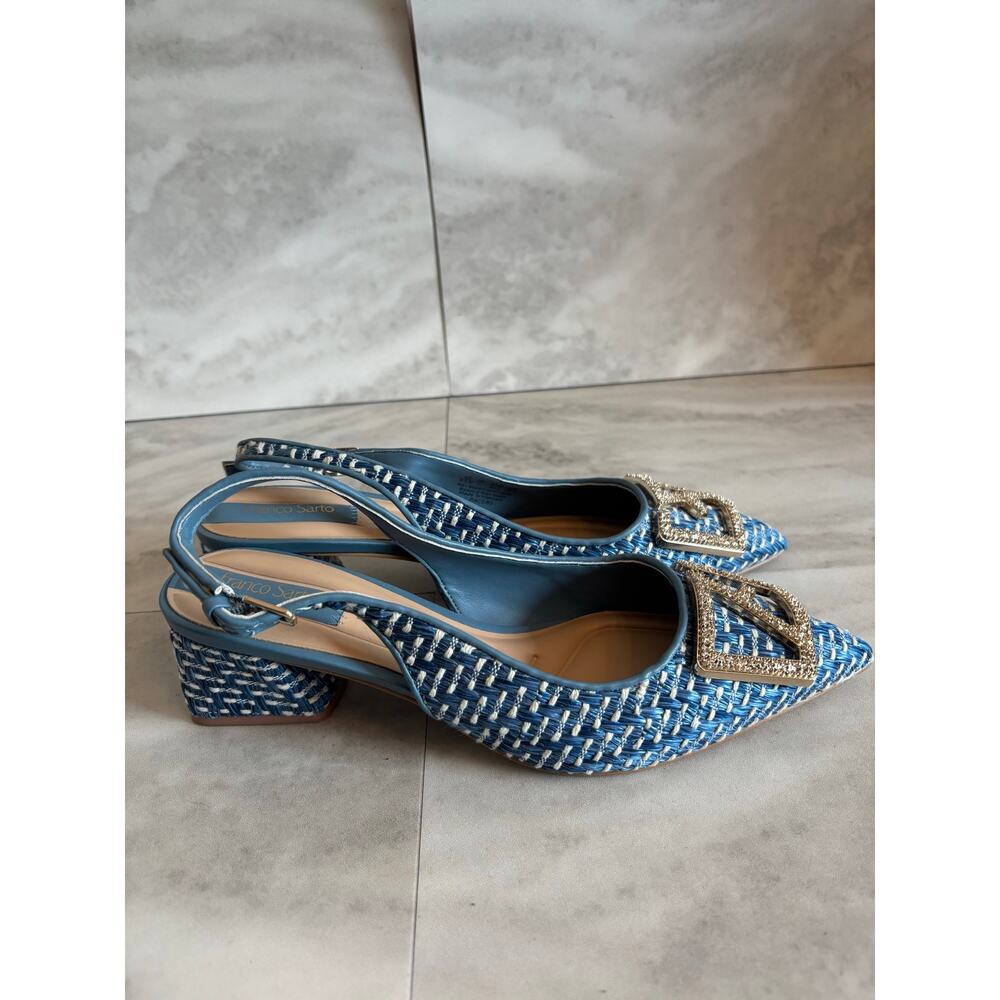 Franco Sarto Women’s Racer Ornament Pointed Toe Block Heel Slingback Pumps 9.5